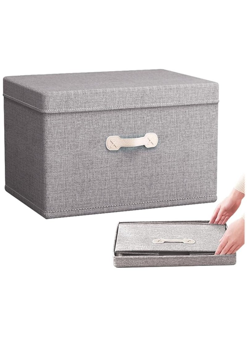 Storage Bins with Lids,Large Collapsible Foldable Linen Fabric Storage Boxes with Two Handles,Bamboo Charcoal ash Organizer Containers Basket Cube for Bedroom,Closet,Office & Nursery(30L)  - Image 1