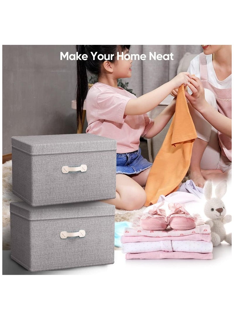 Storage Bins with Lids,Large Collapsible Foldable Linen Fabric Storage Boxes with Two Handles,Bamboo Charcoal ash Organizer Containers Basket Cube for Bedroom,Closet,Office & Nursery(30L)  - Image 2