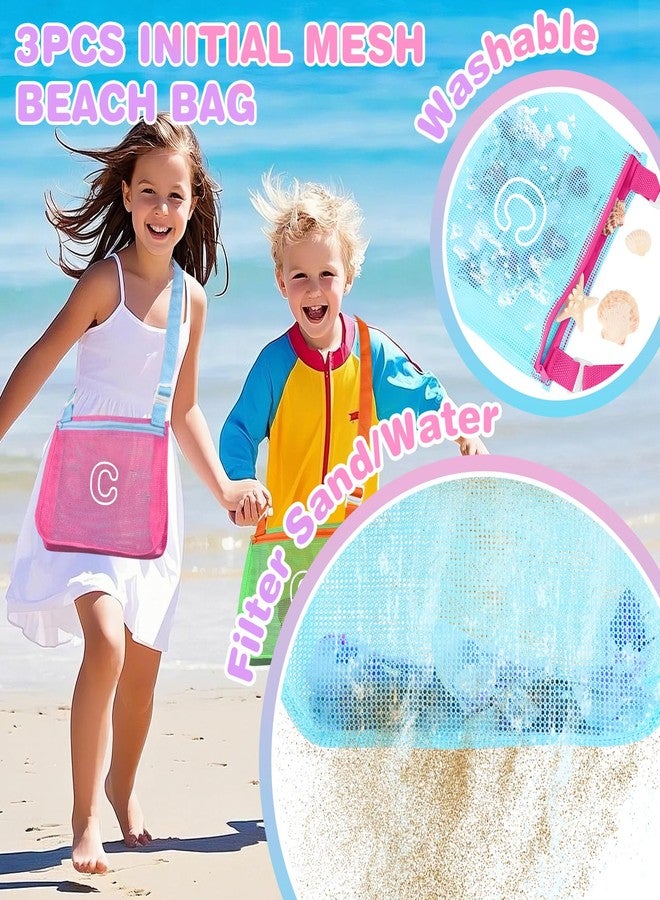 Iqimott 3Pcs Personalized Kids Beach Shell Bag, Initial Seashell Mesh Zipper Beach Pouch, Shell Collecting Bag for Holding Shells with Adjustable Straps, Sand Toys Swim Pouch Gift for Girl Boy Teens(Letter C) - Image 4