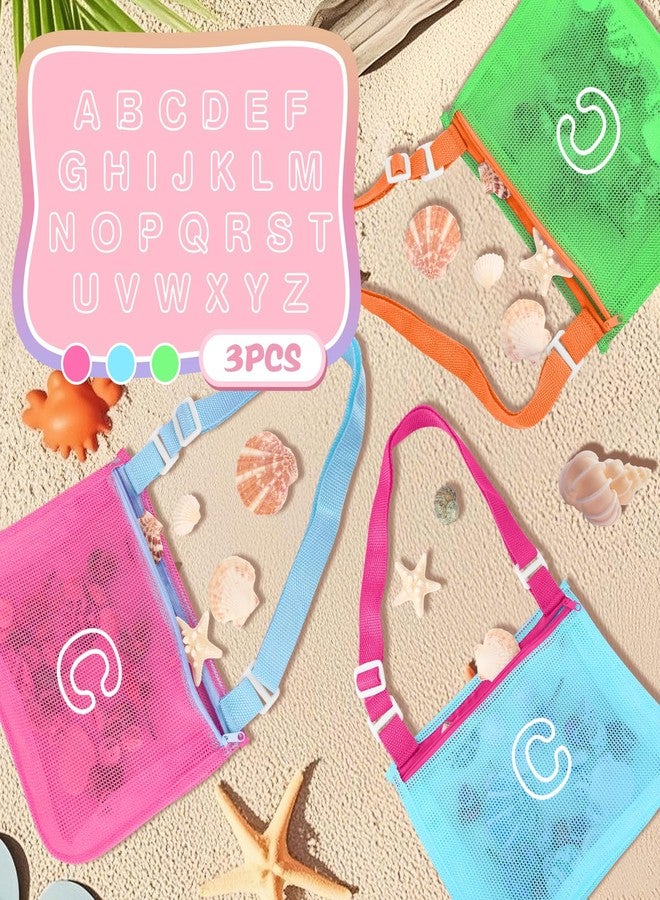 Iqimott 3Pcs Personalized Kids Beach Shell Bag, Initial Seashell Mesh Zipper Beach Pouch, Shell Collecting Bag for Holding Shells with Adjustable Straps, Sand Toys Swim Pouch Gift for Girl Boy Teens(Letter C) - Image 5