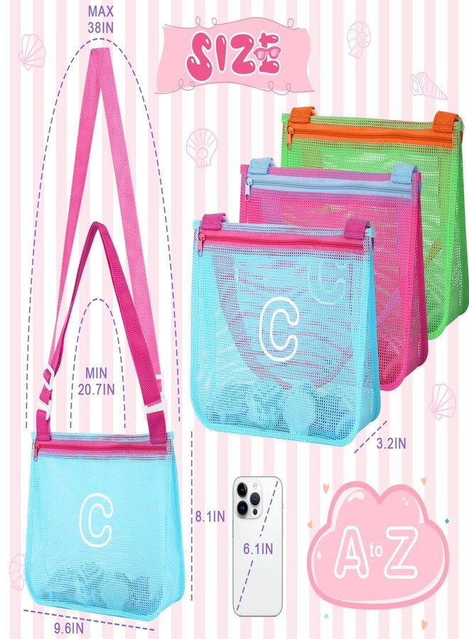 Iqimott 3Pcs Personalized Kids Beach Shell Bag, Initial Seashell Mesh Zipper Beach Pouch, Shell Collecting Bag for Holding Shells with Adjustable Straps, Sand Toys Swim Pouch Gift for Girl Boy Teens(Letter C) - Image 2