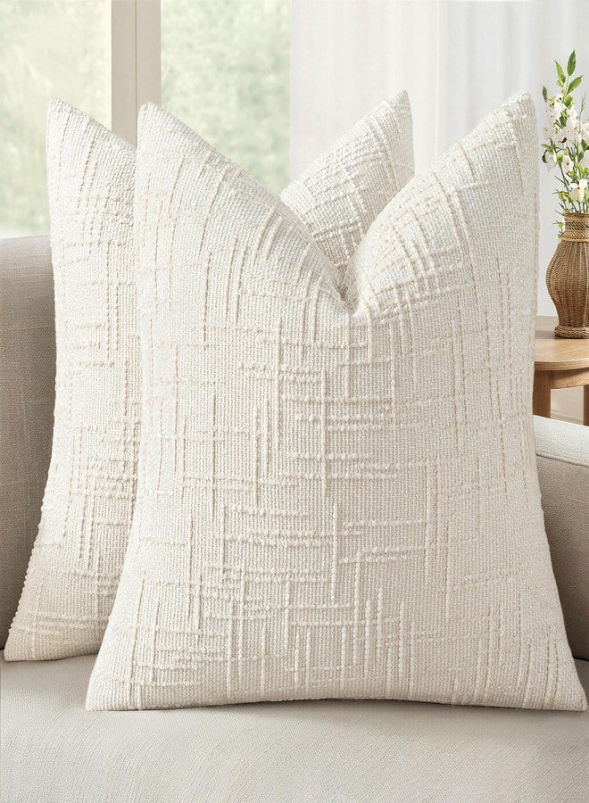 MIULEE Textured Throw Pillow Covers Thick Chenille Decorative Pillows Cream White 18x18 Inch Set of 2 Modern Boho Farmhouse Home Decor Neutral Cushion Covers for Couch Sofa Living Room Bedroom - Image 1