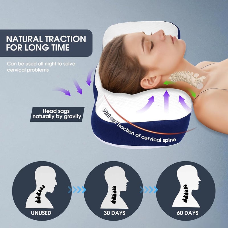 CELFER Memory Foam Bed Pillow - Ergonomic Cervical Neck Support for Pain Relief (Navy Blue) - Image 3
