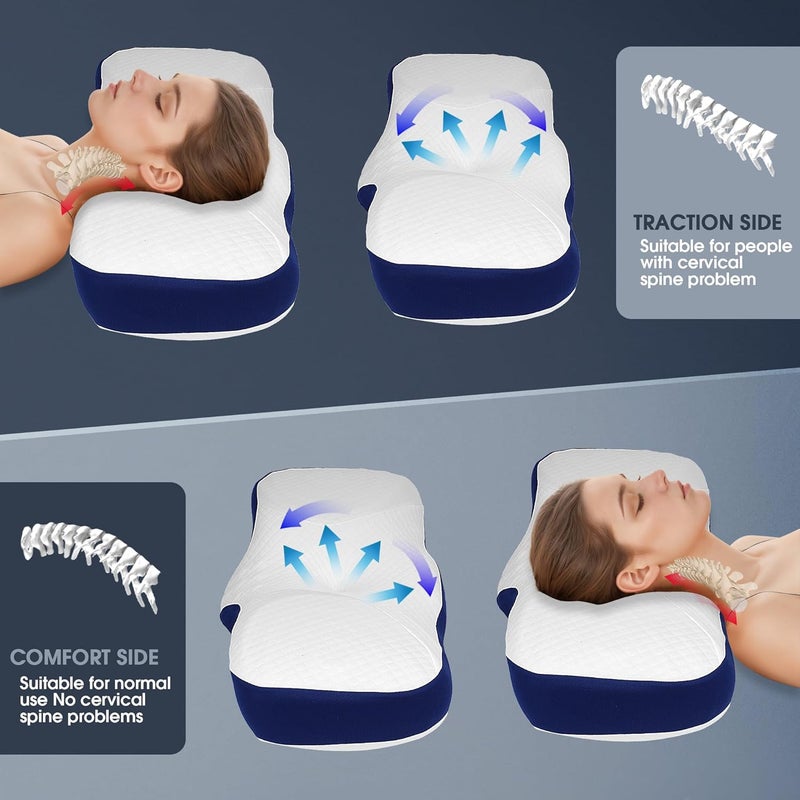 CELFER Memory Foam Bed Pillow - Ergonomic Cervical Neck Support for Pain Relief (Navy Blue) - Image 5