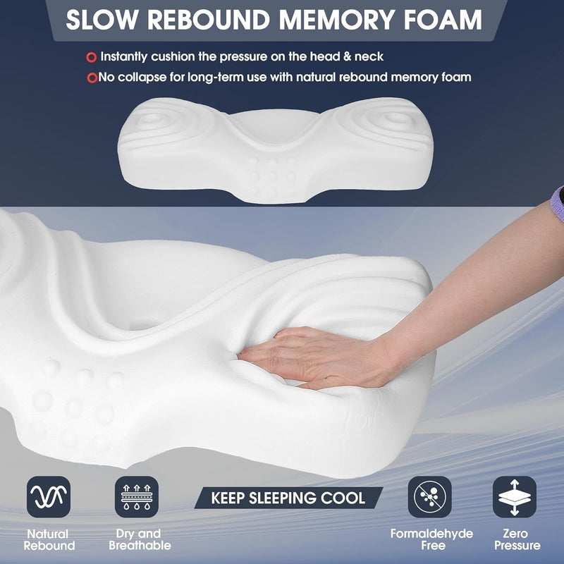 CELFER Memory Foam Bed Pillow - Ergonomic Cervical Neck Support for Pain Relief (Navy Blue) - Image 4