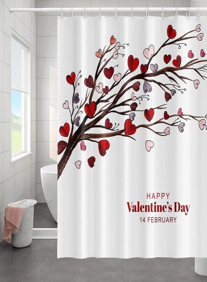 Umpoo Happy Valentine's Day Shower Curtain for Bathroom Romantic Red Love Heart Trees Branches February 14 Shower Curtain with Hooks Decorative Waterproof, 60x72 Inch - Image 2