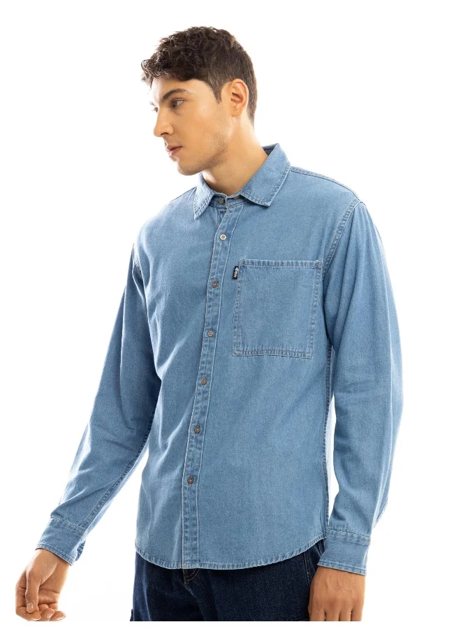 Beyoung Light Blue Contrast Stitch Men's Denim Shirt