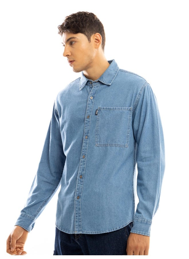 Beyoung Light Blue Contrast Stitch Men's Denim Shirt  - Image 5
