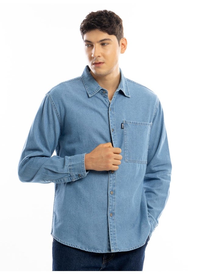 Beyoung Light Blue Contrast Stitch Men's Denim Shirt  - Image 1