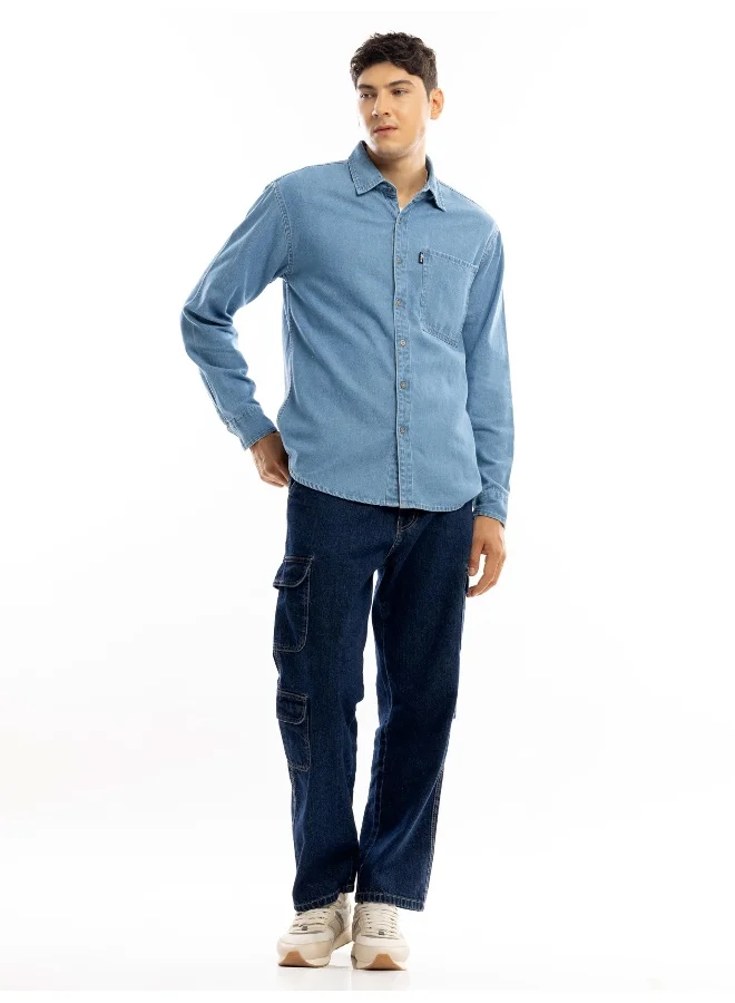 Beyoung Light Blue Contrast Stitch Men's Denim Shirt