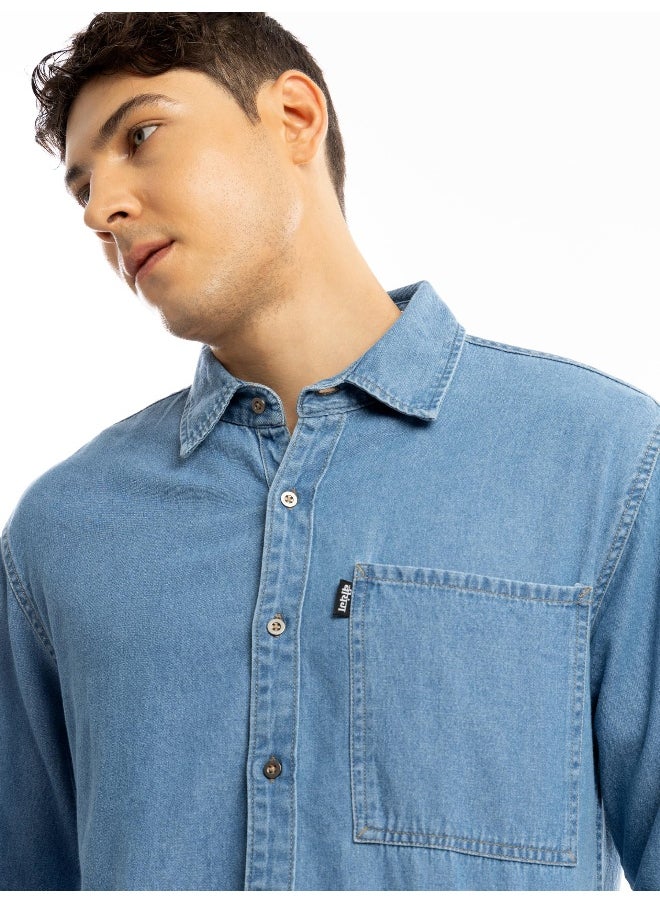 Beyoung Light Blue Contrast Stitch Men's Denim Shirt  - Image 2