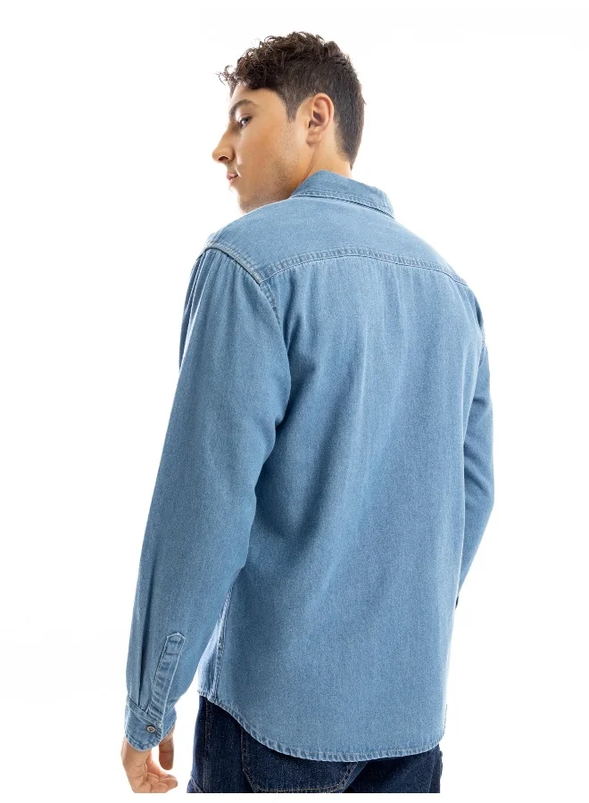 Beyoung Light Blue Contrast Stitch Men's Denim Shirt