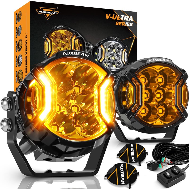 Auxbeam V-Ultra Series 3 Inch 108W Amber Fog Light Pods, DRL Function 3 Modes & Protective Covers, 270Â° Side Shooter Light Bar, Hyper Spot Beam Offroad Lights, for Truck ATV UTV Car Motorcycle, Pair - Image 1