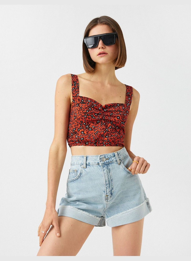 KOTON Floral Printed Crop Tank Top - Image 1