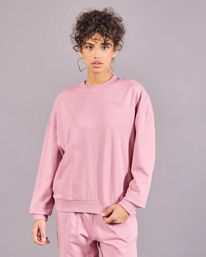 REDTAG Women Mauve Solid Round Neck Sweatshirt