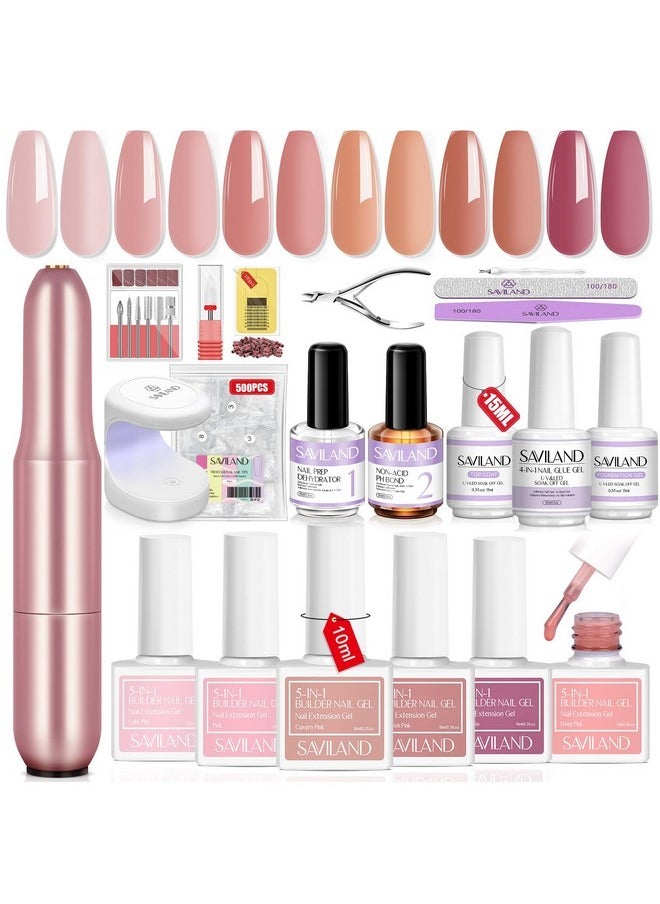 Saviland Builder Nail Gel Kit With Nail Drill: Castor Oil Vitamin E Builder Nail Gel In A Bottle 6 Colors 10 Ml Hard Gel For Nails Strengthener Extension Gel Mini Uv Lamp Nail Glue Gel Home Nail Salon  - Image 1