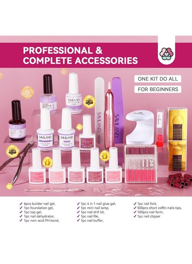 Saviland Builder Nail Gel Kit With Nail Drill: Castor Oil Vitamin E Builder Nail Gel In A Bottle 6 Colors 10 Ml Hard Gel For Nails Strengthener Extension Gel Mini Uv Lamp Nail Glue Gel Home Nail Salon  - Image 2