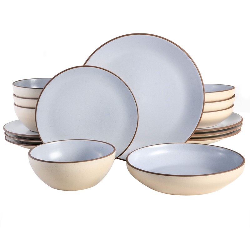 Gibson Elite Contempo Classic Double Bowl Dinnerware Set Service for 4 16pcs Light Blue