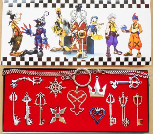 Xcoser Kingdom Keys Hearts Keyblade Pendant Necklace Set Cosplay Accessories 13pcs Silver - Image 1