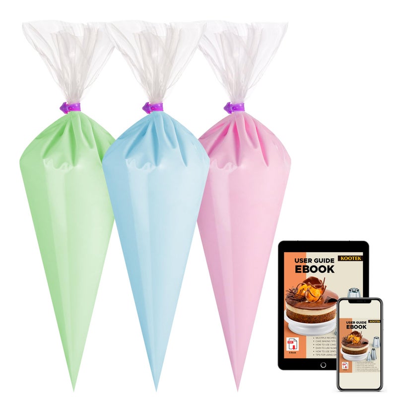 Kootek Piping Bags Disposable Pastry Bags 16 Inch 100 Pcs Anti Burst Large Icing Piping Bags for Cookie Frosting Cake Decorating Baking Supplies