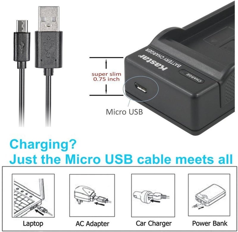Kastar Slim USB Charger for Sony Cybershot DSCHX5V DSCHX9V DSCW30 DSCW35 DSCW50 DSCW55 DSCW70 DSCW80 DSCW290 DSCH10 H20 H50 H55 H70 H90 Camera Battery More Cameras - Image 2