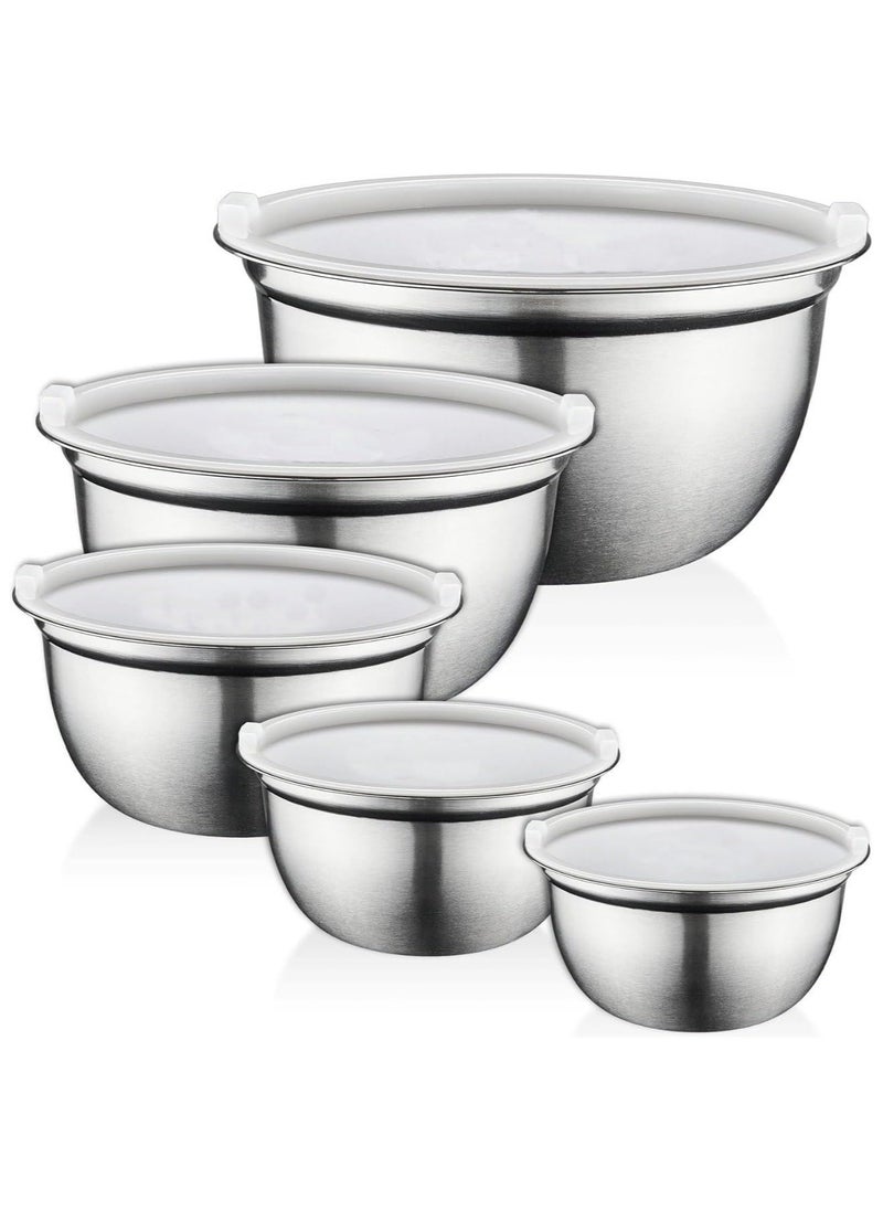 MARKQ Mixing Bowls with Airtight Plastic Lids, 5 Stainless Steel Salad Bowls for Baking Cooking Space Saving Storage Food Prep  - Image 1