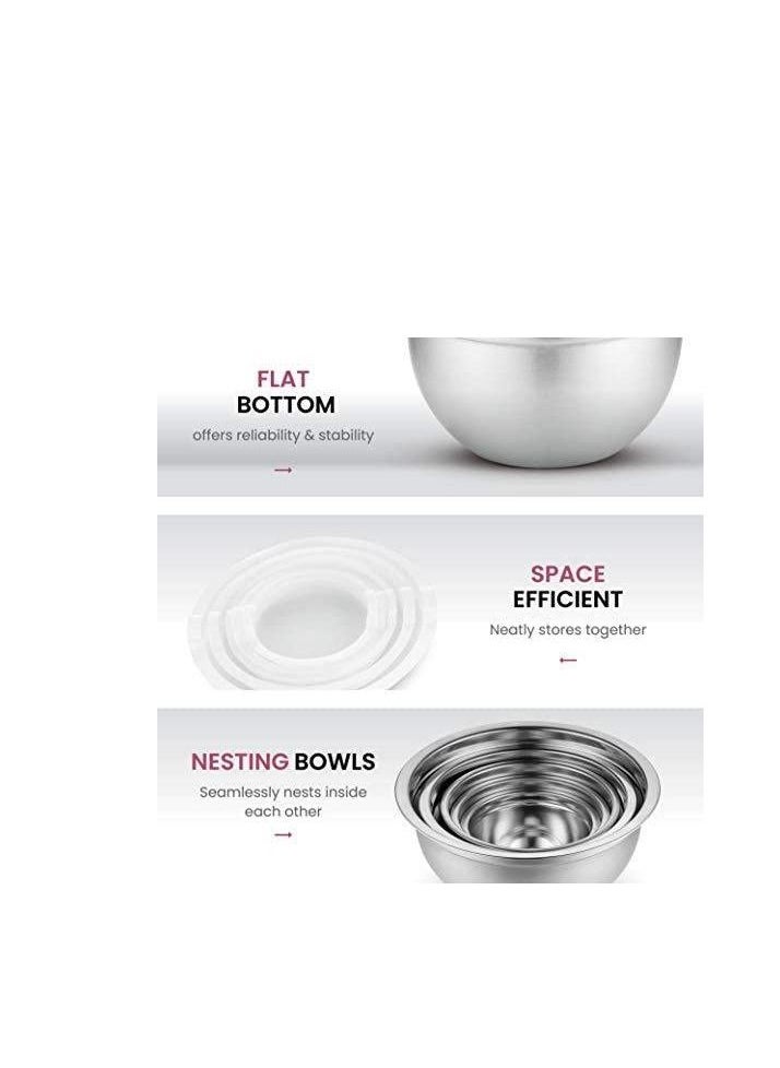 MARKQ Mixing Bowls with Airtight Plastic Lids, 5 Stainless Steel Salad Bowls for Baking Cooking Space Saving Storage Food Prep  - Image 3