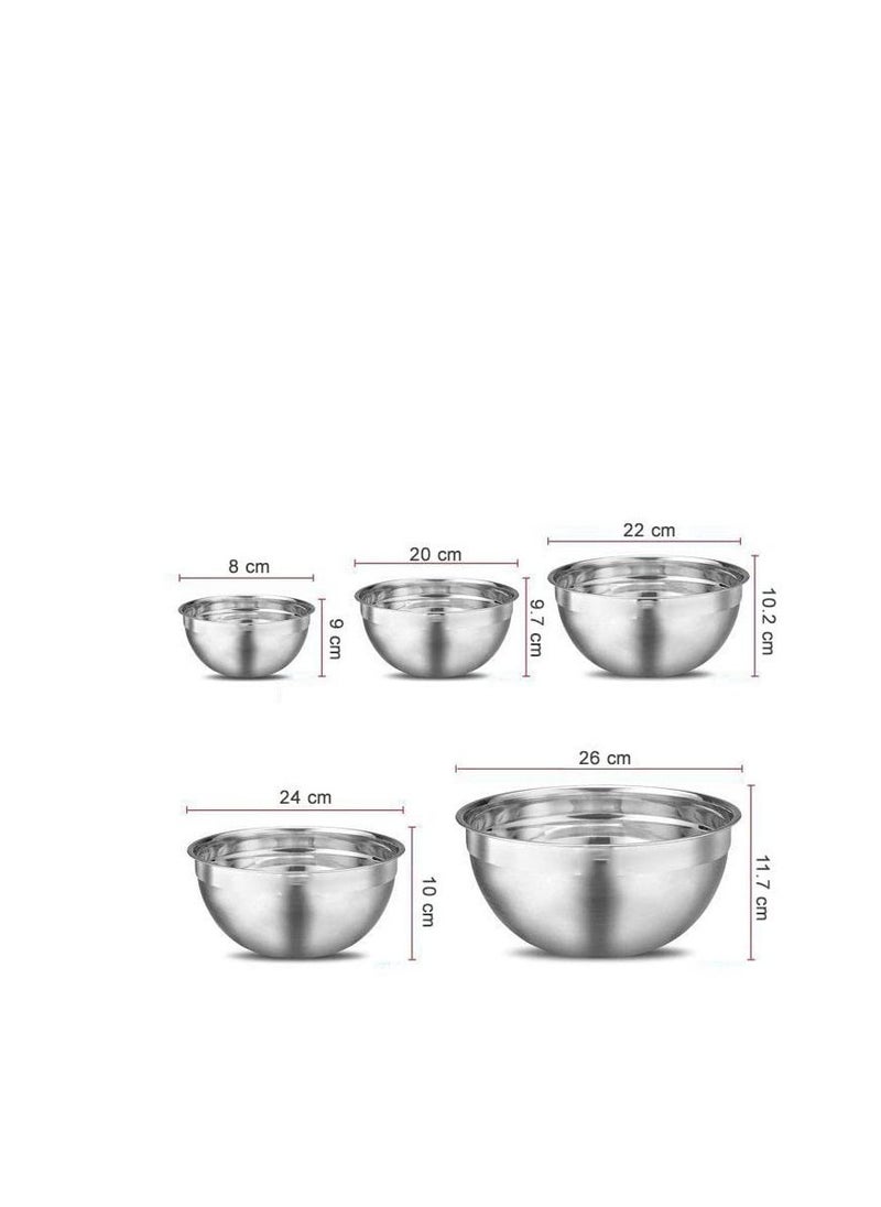 MARKQ Mixing Bowls with Airtight Plastic Lids, 5 Stainless Steel Salad Bowls for Baking Cooking Space Saving Storage Food Prep  - Image 2