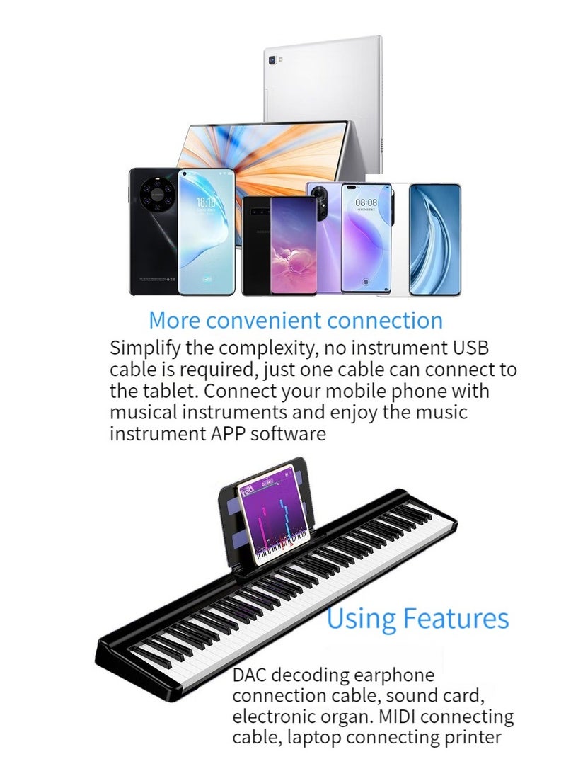 Generic - Can be connected to mobile phone keyboard data cable Universal Micro USB/Type-C two-in-one allows musical instruments to easily connect to mobile phones and tablet printers Data cable black - Image 1