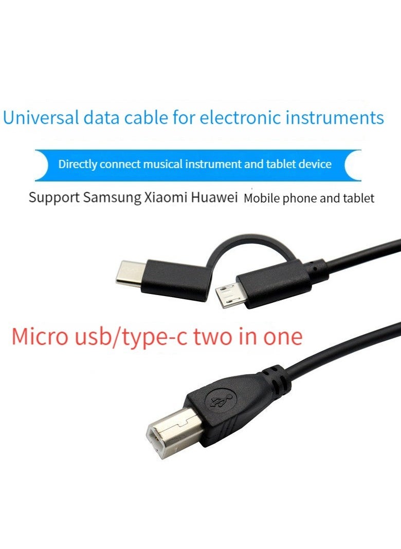 Generic - Can be connected to mobile phone keyboard data cable Universal Micro USB/Type-C two-in-one allows musical instruments to easily connect to mobile phones and tablet printers Data cable black - Image 1