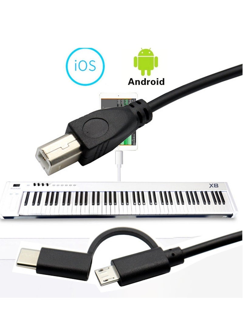 Generic - Can be connected to mobile phone keyboard data cable Universal Micro USB/Type-C two-in-one allows musical instruments to easily connect to mobile phones and tablet printers Data cable black - Image 1