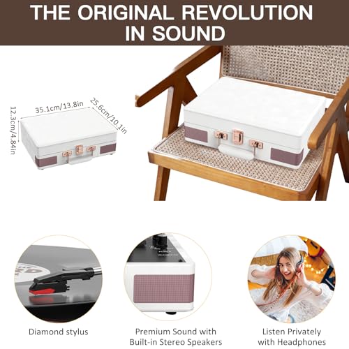 Retrolife Record Player 3 Speed Bluetooth Portable Suitcase Vinyl Player with Built-in Speakers Turntable Enhanced Audio Sound PU Leather Vintage Turntable - Image 5