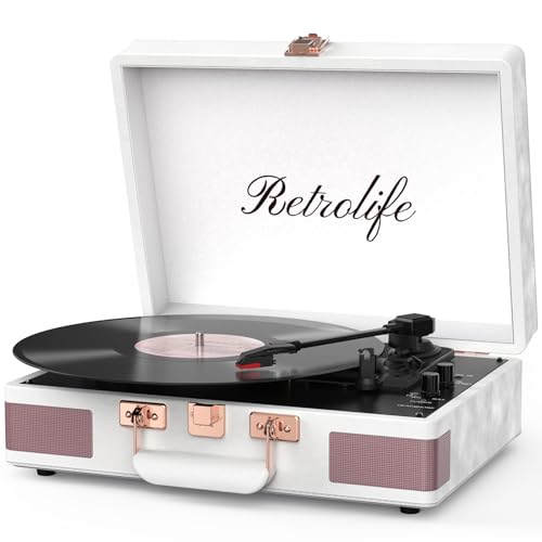 Retrolife Record Player 3 Speed Bluetooth Portable Suitcase Vinyl Player with Built-in Speakers Turntable Enhanced Audio Sound PU Leather Vintage Turntable - Image 1