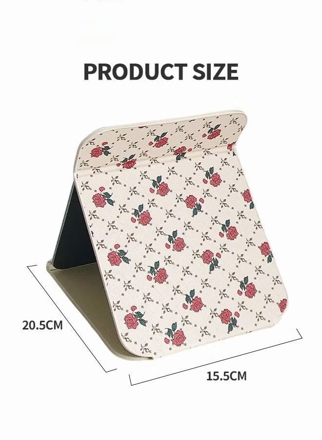 Tabletop Foldable Makeup Mirror, Portable Vintage Rose Pattern Desktop Mirror, PU Portable Adjustable Rectangular Ultrathin Mirror, For Travel, Camping, Home - Image 5
