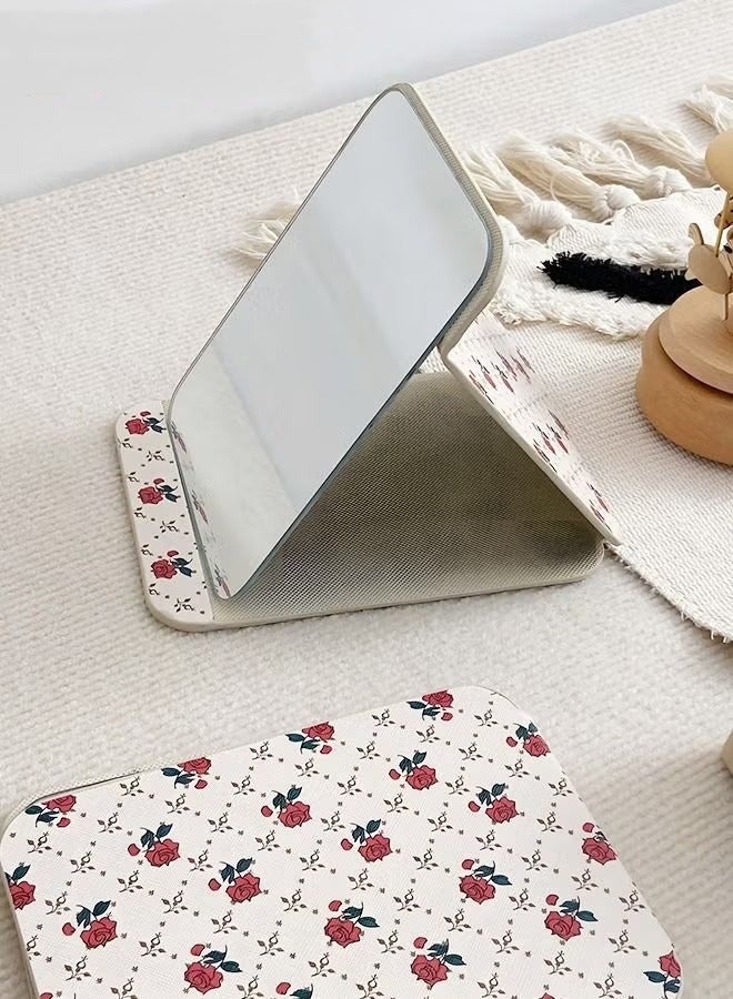 Tabletop Foldable Makeup Mirror, Portable Vintage Rose Pattern Desktop Mirror, PU Portable Adjustable Rectangular Ultrathin Mirror, For Travel, Camping, Home - Image 3