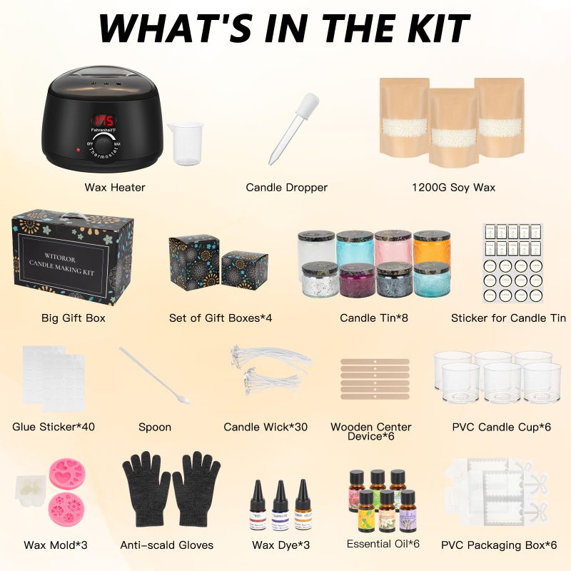 WITOROR Candle Making Kit, Scented Candles Making Kit Supplies with Digital Soy Wax Melt Warmer Candle Making Complete Kit for Adults Beginners DIY Starters - Image 2