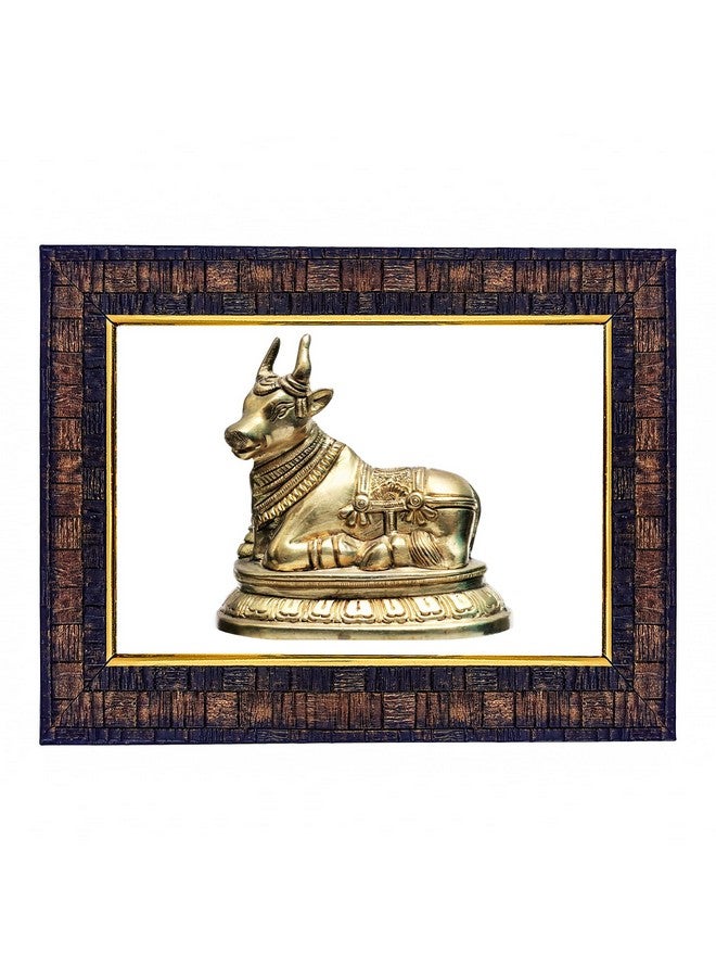 Hawai Feng Shui Vastu Remedies Wooden Framed Nandi Cow PPhoto with Engineered Wood Wall Hanging Home Décor Religious Photo Frame for Home Office Prayer Room, 8.5X7 INCH, SFDI214 - Image 1