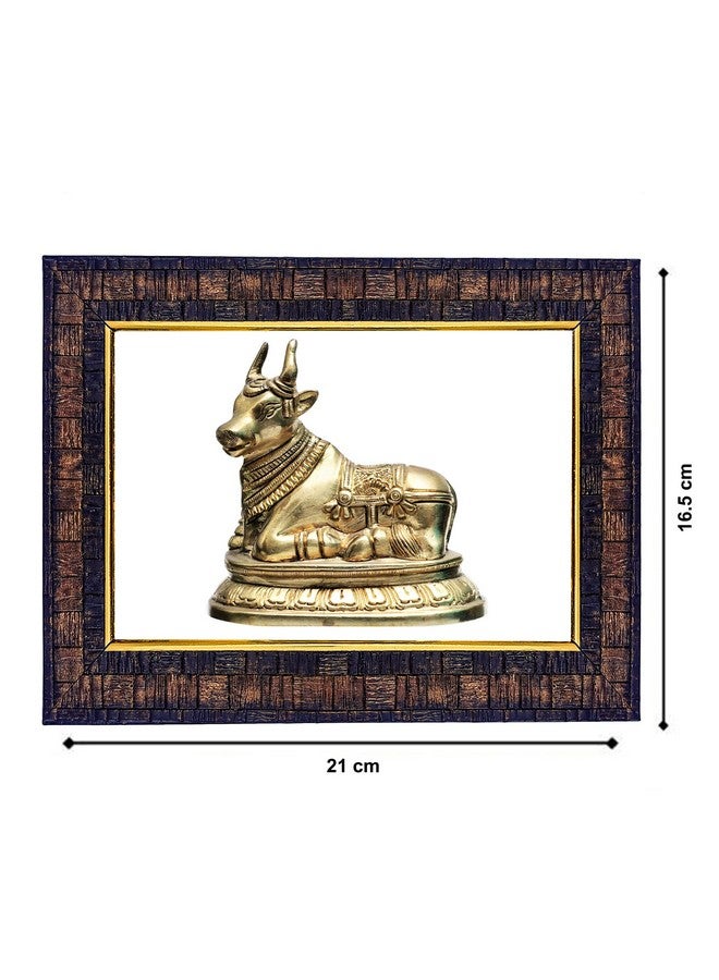 Hawai Feng Shui Vastu Remedies Wooden Framed Nandi Cow PPhoto with Engineered Wood Wall Hanging Home Décor Religious Photo Frame for Home Office Prayer Room, 8.5X7 INCH, SFDI214 - Image 2
