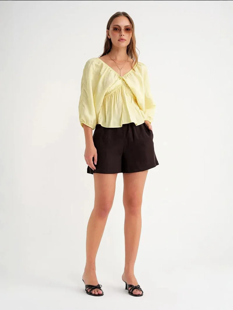 MixRay Mixray V-Neck Blouse with Ruffle Detail