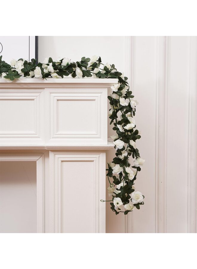 5 قطع من إكليل الورد الصناعي، نبات زهور، زهور صناعية، ورد معلق، لبلاب، زينة قوس حائط لحفلات أعياد الميلاد، عيد الحب، وحفلات الزفاف (أبيض) - Image 2