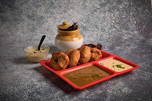 SWIFT INTERNATIONAL SWIFT INTERNATIONAL Durable MultiUse FoodGrade Virgin Plastic MicrowaveSafe 3Compartments DividedDinner 9 Inches Pav Bhaji Plates 4Red  - Image 1
