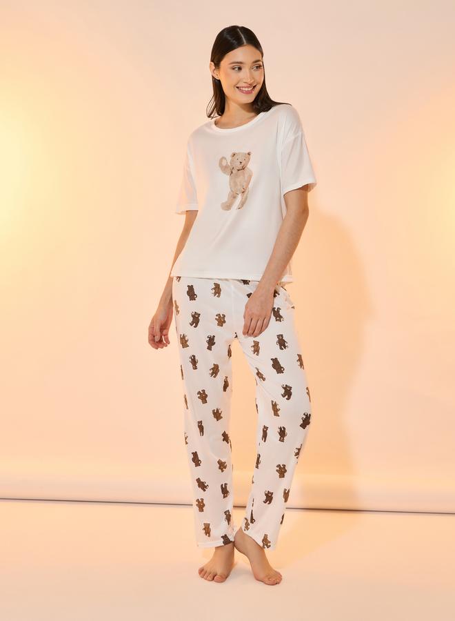 Take Two Bear Print Short Sleeves T-Shirt & Pyjama Set - Image 1