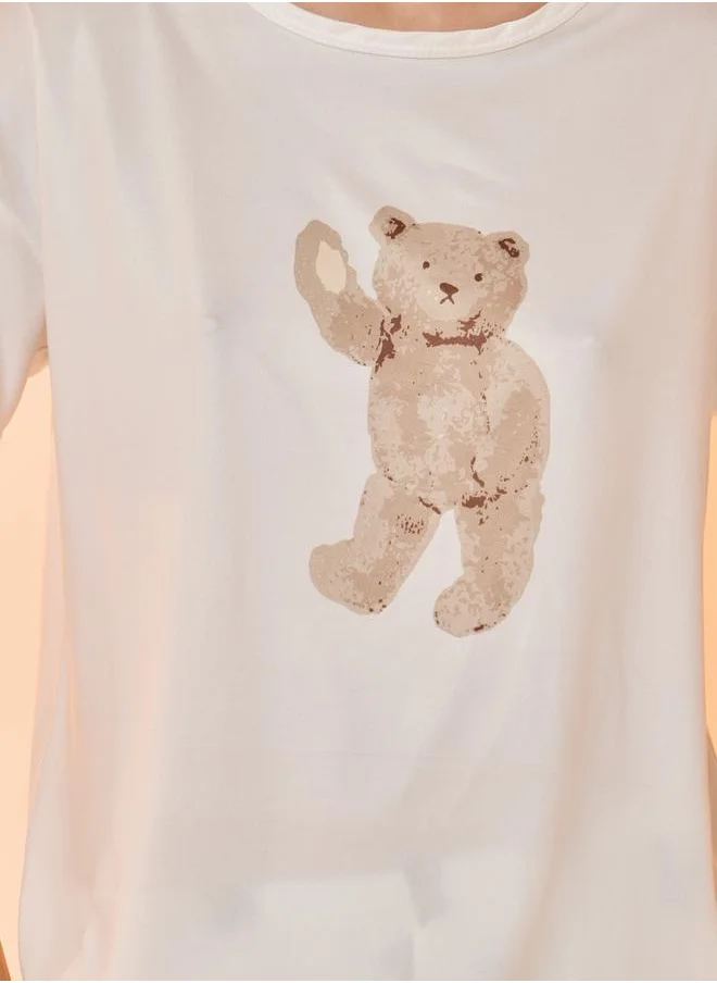 Take Two Bear Print Short Sleeves T-Shirt & Pyjama Set