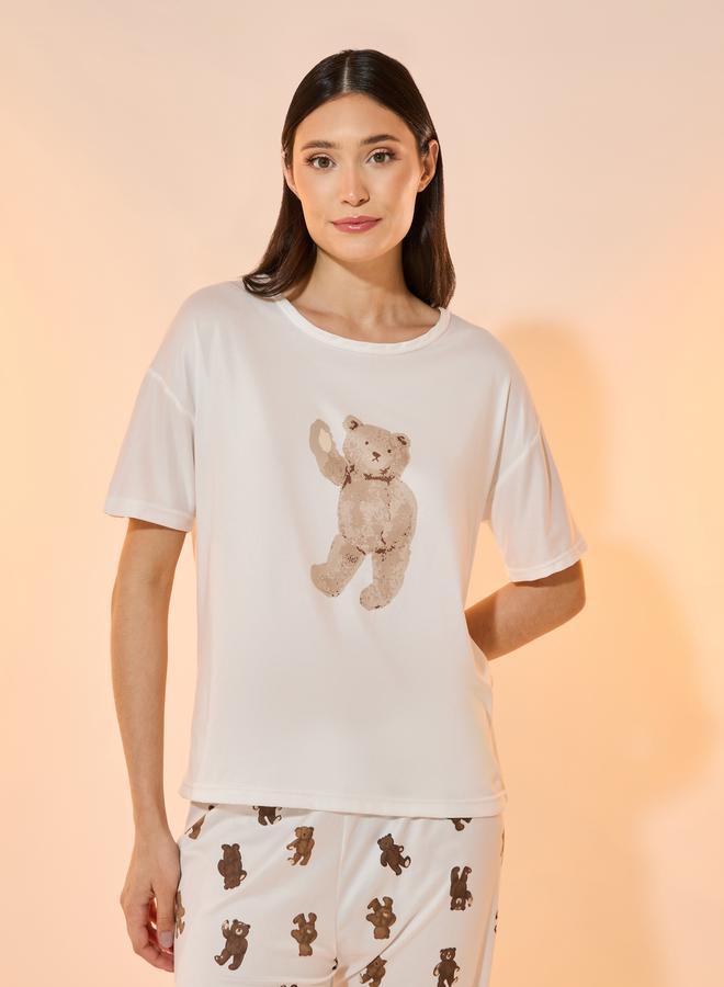 Take Two Bear Print Short Sleeves T-Shirt & Pyjama Set - Image 2