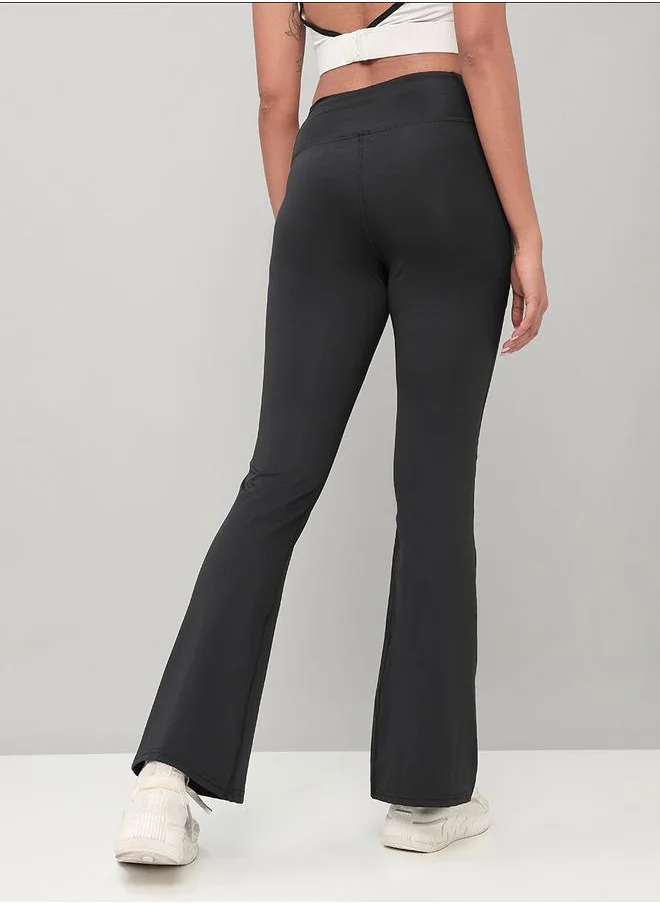 Technosport Solid Elastic Waistband Fit & Flare Pants