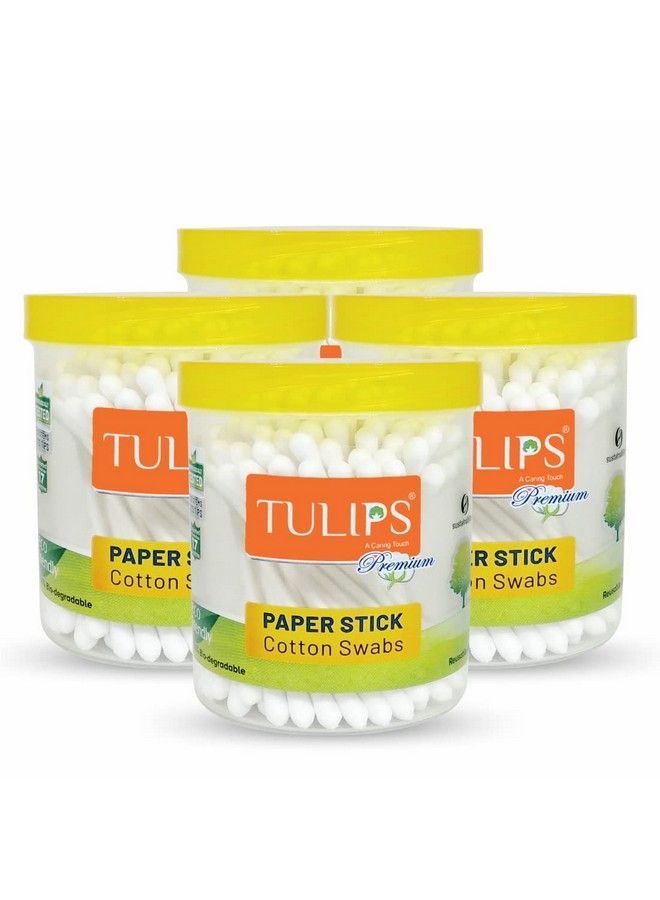 Tulips Premium Paper Stick Cotton Ear Buds (Pack Of 4) 100% Pure & Soft Cotton 100 Sticks/ 200 Tips Each Pack White - Image 2