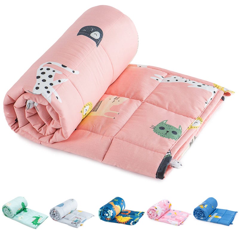 Sivio Weighted Blanket - 100% Cotton Weighted Blanket 3 lbs 36 x 48 inches, Washable Breathable Soft Heavy Blanket for Calm Sleeping for Home and School Nap, Pink Cat - Image 1
