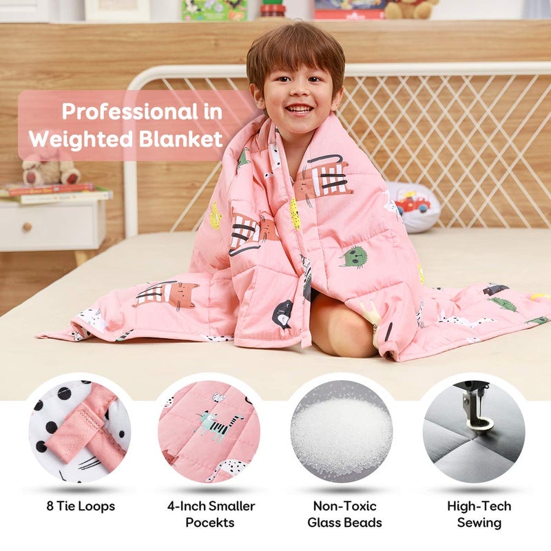 Sivio Weighted Blanket - 100% Cotton Weighted Blanket 3 lbs 36 x 48 inches, Washable Breathable Soft Heavy Blanket for Calm Sleeping for Home and School Nap, Pink Cat - Image 5