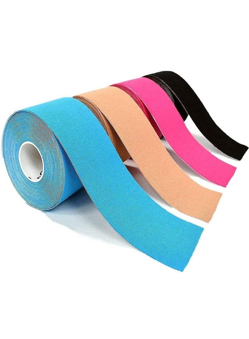 عربست 4 لفات شريط الحركة المقاوم للماء والقابل للتنفس، وسادة ركبة مرنة رياضية لتخفيف آلام العضلات، شريط الركبة للصالة الرياضية واللياقة البدنية والجري والتنس والسباحة وكرة القدم (أسود، رمادي، وردي، أزرق) - Image 1