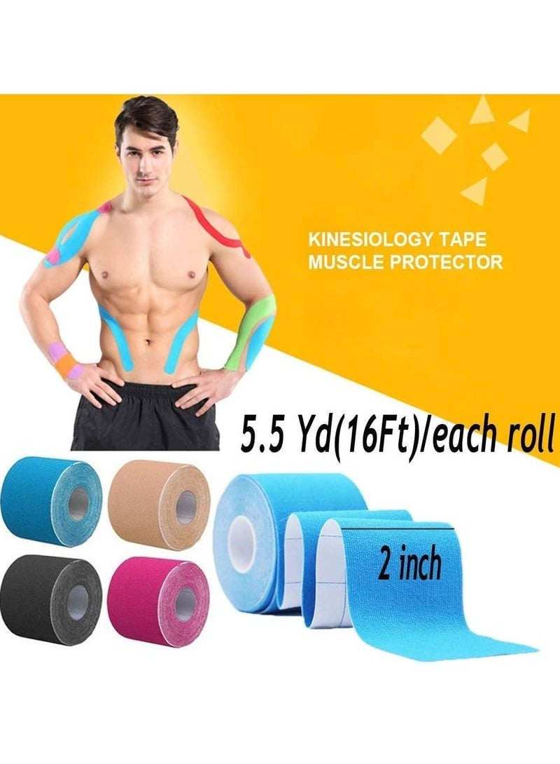 عربست 4 لفات شريط الحركة المقاوم للماء والقابل للتنفس، وسادة ركبة مرنة رياضية لتخفيف آلام العضلات، شريط الركبة للصالة الرياضية واللياقة البدنية والجري والتنس والسباحة وكرة القدم (أسود، رمادي، وردي، أزرق) - Image 2